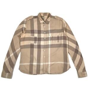 Burberry London Double Pockets Nova Plaid Monogram Button Up Shirt size XL B15